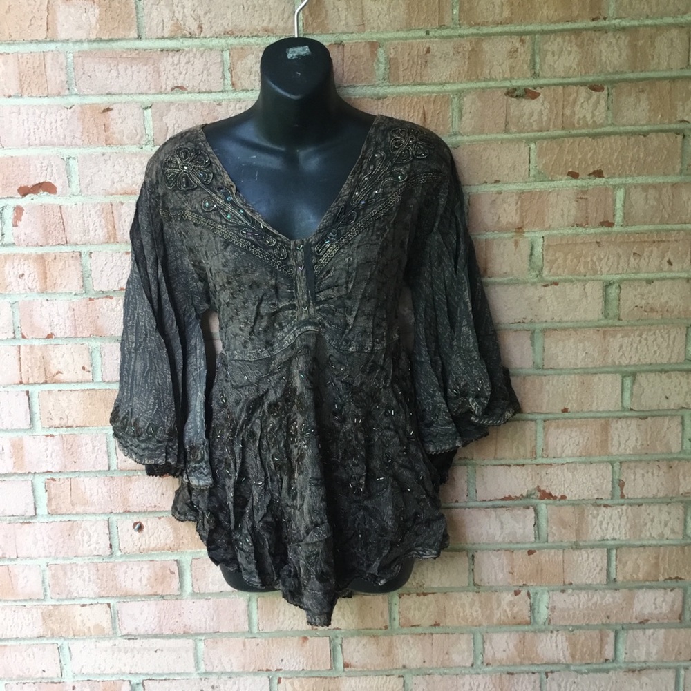Acid wash bell sleeve top
